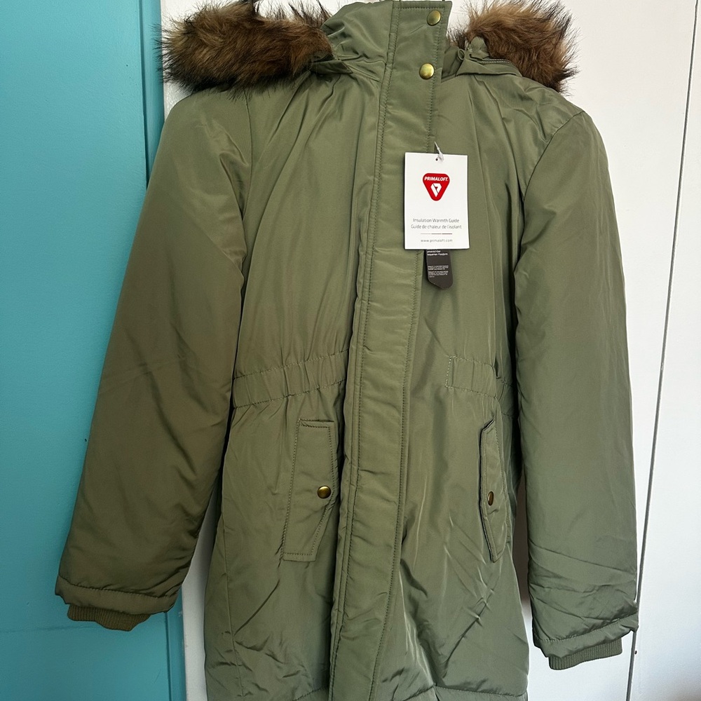 Joe Fresh Kids Green Puffer Coat with Fur Hood